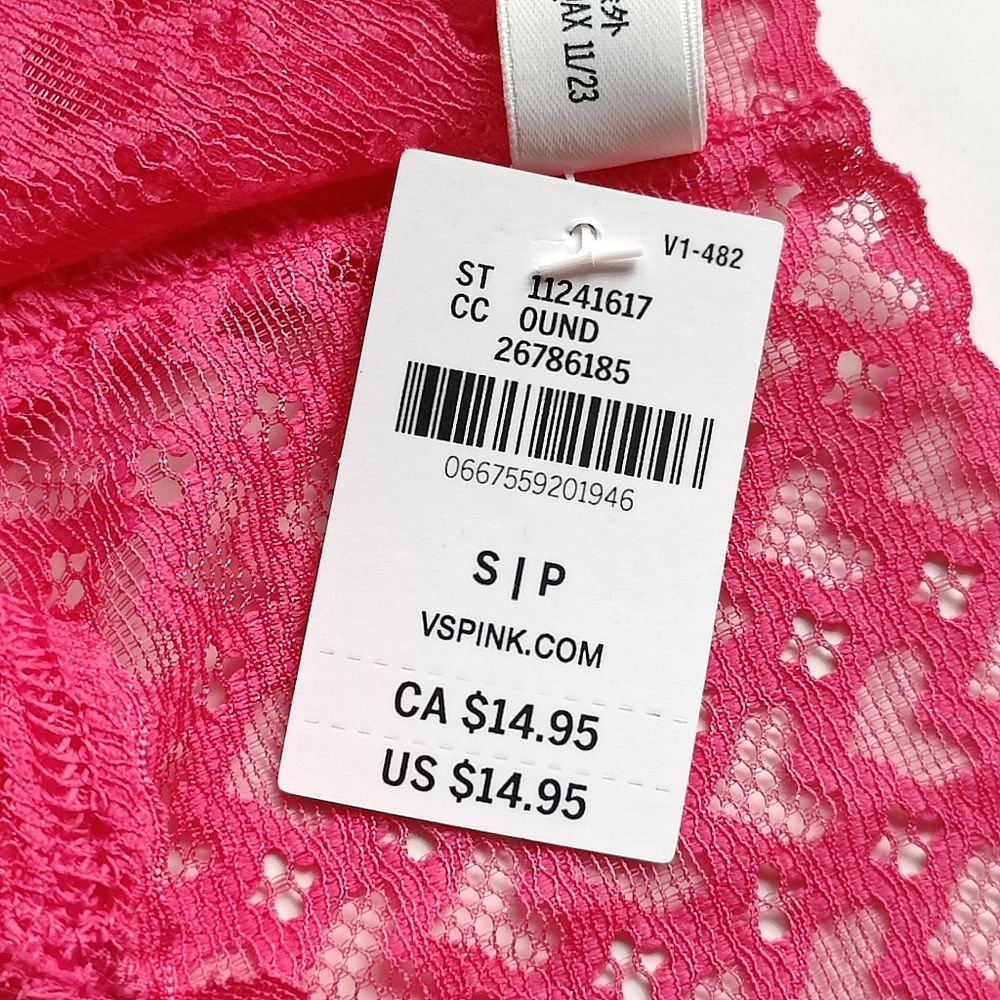 NWT PINK VICTORIA'S SECRET WINK WIDE-WAIST HEART LACE THONG PANTY IN ENCHANTED - Picture 5 of 5